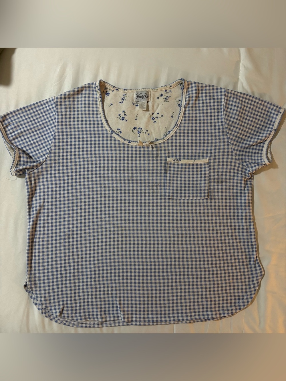 Vanity Fair Blue Gingham Short-Sleeve Shirt with Pocket
